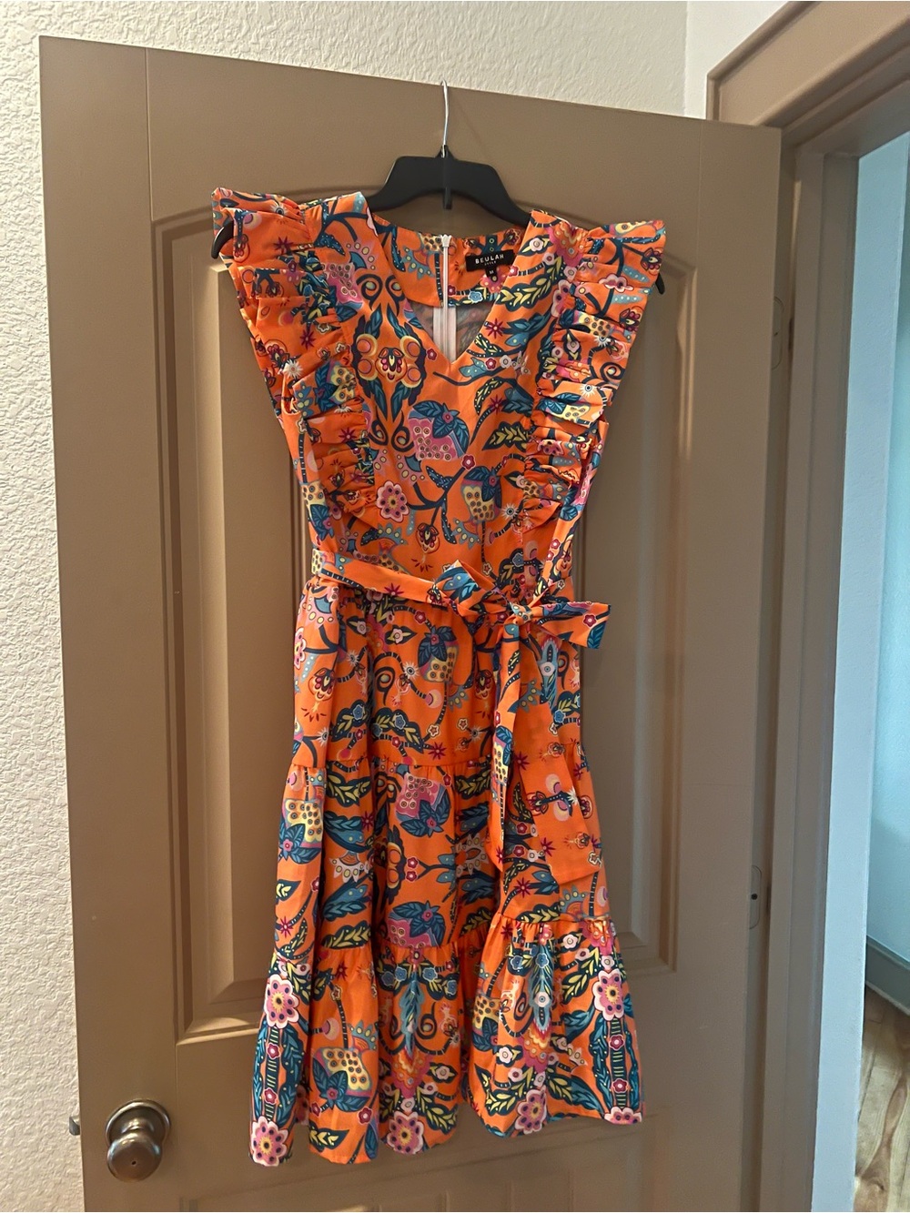 Beulah Orange Floral Paisley Ruffle Midi Dress